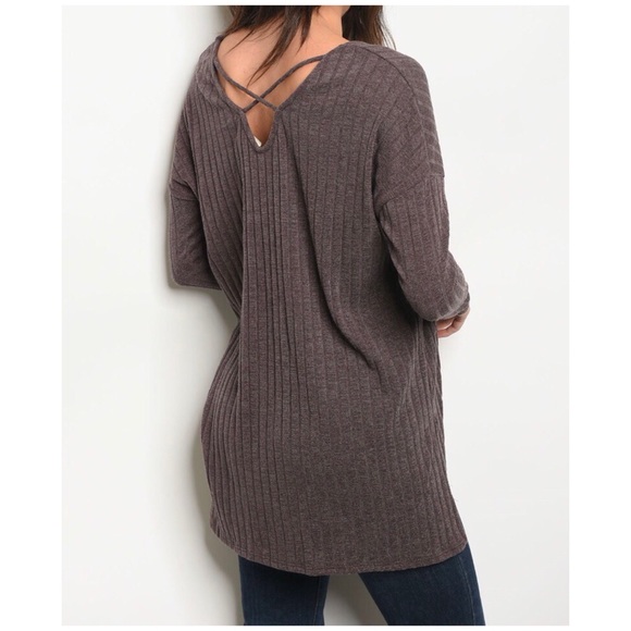 PRICE FIRM//MOCHA HIGH LOW LACE UP TOP - Picture 4 of 7